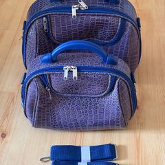 Blue alligator style travel accessory bags