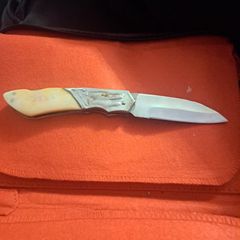 lock knife wolfhead decorative and bone handle