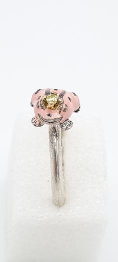 Vintage Collectable Daisy London Diamond And Enamel Silver Frog Ring