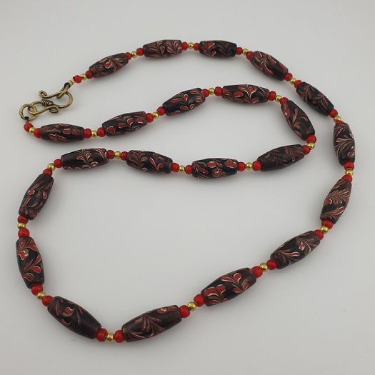 Antique Venetian Style Tiny Floral& Venetian Whiteheart Glass Beads Necklace