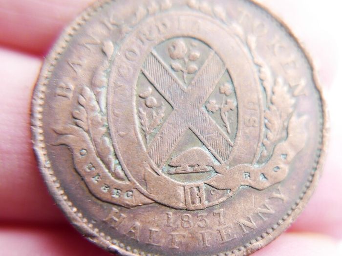 1837 CANADA Quebec Bank Token Historic Antique VINTAGE Half Penny Coin