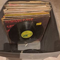 Box of Vinyl , mostly scratched , sleeves could be used for art project or decoraration
