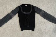 Whistles Black Cotton Angora Blend Top with Sheer Sleeves &amp; Silk Trim - Size 1 (UK 8/10)
