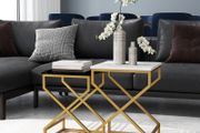 Set of 2 Marble-Effect Nesting Tables, Modern Space-Saving Side Tables for Living Room &amp; Bedroom