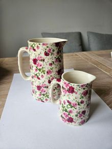 Pair Of Vintage Floaral Design Shannonbridge Pottery Jugs