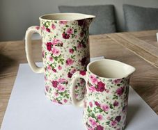 Pair Of Vintage Floaral Design Shannonbridge Pottery Jugs