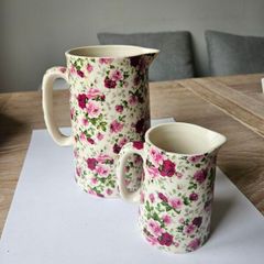 Pair Of Vintage Floaral Design Shannonbridge Pottery Jugs