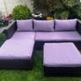 Rattan L shape garden lounge set with table Image 5