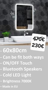 LED Bathroom Mirror Bluetooth Speakers Music