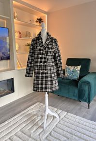 Savida Black & White Houndstooth Check Double-Breasted Coat Size M UK 12 / EU 40