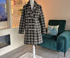 Savida Black & White Houndstooth Check Double-Breasted Coat Size M UK 12 / EU 40