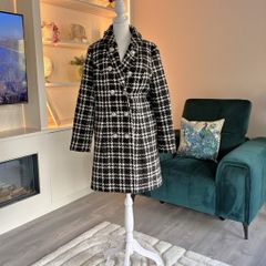 Savida Black & White Houndstooth Check Double-Breasted Coat Size M UK 12 / EU 40