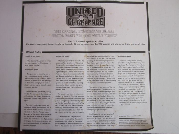 Manchester United Vintage 1994 Official Challenge Trivia Board Game