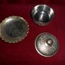 Vintage Brass Ornamental Indian Spice Jar with Silver Plated Inlay& Tray Stand Image 3