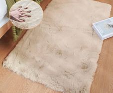 Beige Bedroom Rug, Washable, Fluffy, 60 x 90 cm, Fur Rug, Faux Fur, Living Room, Children's Room, Soft, Small, Decorative Rectangular