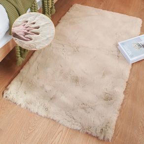 Beige Bedroom Rug, Washable, Fluffy, 60 x 90 cm, Fur Rug, Faux Fur, Living Room, Children's Room, Soft, Small, Decorative Rectangular