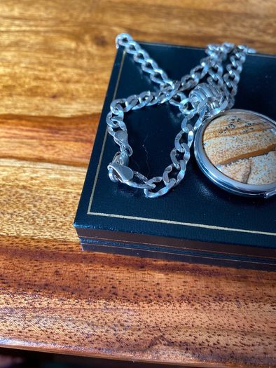 silver solid pendant and heavy chain