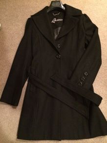 Guess Black Winter Wool Long Black Coat size Large uk14
