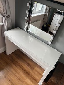 Make up table with glass top and mirror and lights