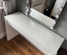 Make up table with glass top and mirror and lights