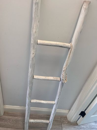 Solid Wood Whitewashed Decorative Ladder