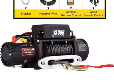 Electric Winch 13500 LBS/ 6123KG 12V 27M/92FT Synthetic Tow Rope Lifting troliu Hoist for 4X4 Car Trailer ATV Truck Boat