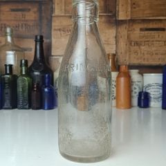 504 - Vintage Clear Glass Cork Top Collectible Decorative Springmount Milk Bottle