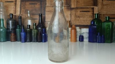 504 - Vintage Clear Glass Cork Top Collectible Decorative Springmount Milk Bottle