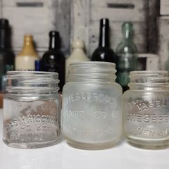 378 - Set of 3 Vintage Collectible Decorative Clear Glass Chesebrough Vaseline Jars