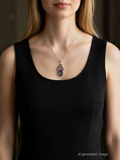 Vintage 925 Sterling Silver & Mystic Topaz Pendant