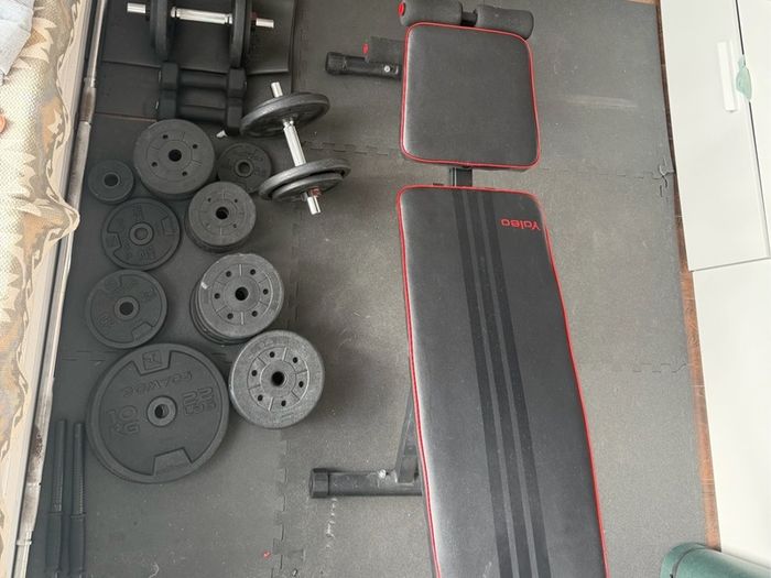 dumbell, bench, gym set