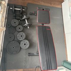 dumbell, bench, gym set