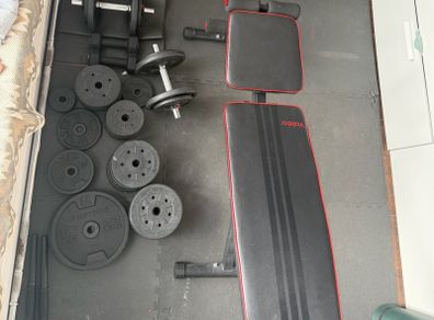 dumbell, bench, gym set