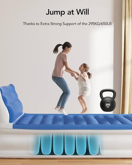NEW SALE | Air Bed with Headboard, Double Size Inflatable Mattress with Built-in Electric Pump, Comfort Blow Up Bed, Self-inflating Guest Air Mattress