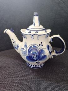 Gzhel Hand Painted Porcelain  Decorative Teapot