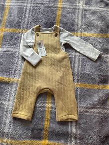 3-6m, With Tags Girls M&S Dungarees with Wings and Bodysuit included