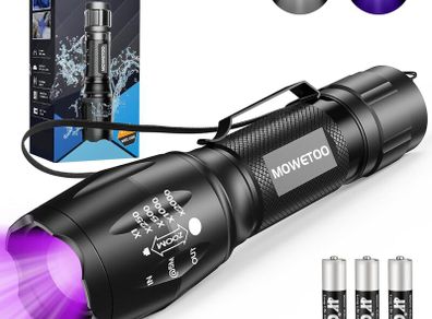 UV Torch LED Torch 2 in 1 Black Light with 4 Modes Waterproof 395nm UV Light Super Bright 500lm for Inspection Pet Urine Detecting Camping Including Accessories 3 AAA Batteries