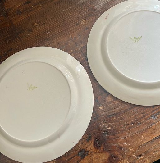 Antique Arklow pottery 1930s early green stamp spongeware plates