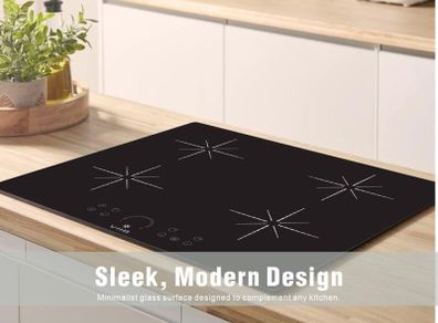 Induction Hob 60cm,4 Zone Electric Cooktop,7000W Built-In Hob, Touch Control, Booster, Timer, Child Lock, Auto Shut-Off, Black Glass