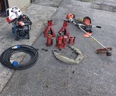 Welder, 20 ton air hydraulic jack, Still strimmer.