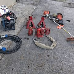 Welder, 20 ton air hydraulic jack, Still strimmer.