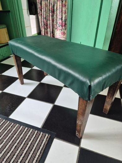 Library footstool Vintage faux racing green fauzx lea5her long footstool