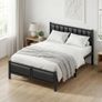 Double Bed Frame with Upholstered Headboard, 4ft6 Metal Beds with Heavy Duty Steel Slats Support Platform, Black Double Bed with Storage Image 7