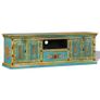 TV Cabinet Solid Mango Wood Blue Hand Painted Image 4