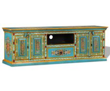 TV Cabinet Solid Mango Wood Blue Hand Painted