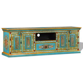 TV Cabinet Solid Mango Wood Blue Hand Painted