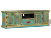 TV Cabinet Solid Mango Wood Blue Hand Painted