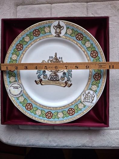 Soccer Fans A Rare !  Vintage Elizbethan Fine BONE China Plate 10.5 ins  100th  Football Final Manchester City  v Tottenham  Hotspur  9th May 1981 Commemorative Lpate Programmes lunches Banquet Details  TEAM winners over the years