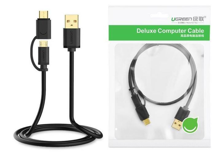Ugreen 1M 2-in-1 (USB-C & Micro USB) QC 3.0 Fast Charger & Data Sync Gold Plated Cable (Brand New/Warranty)