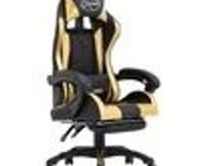 Racing Chair with Footrest Gold and Black Faux Leather